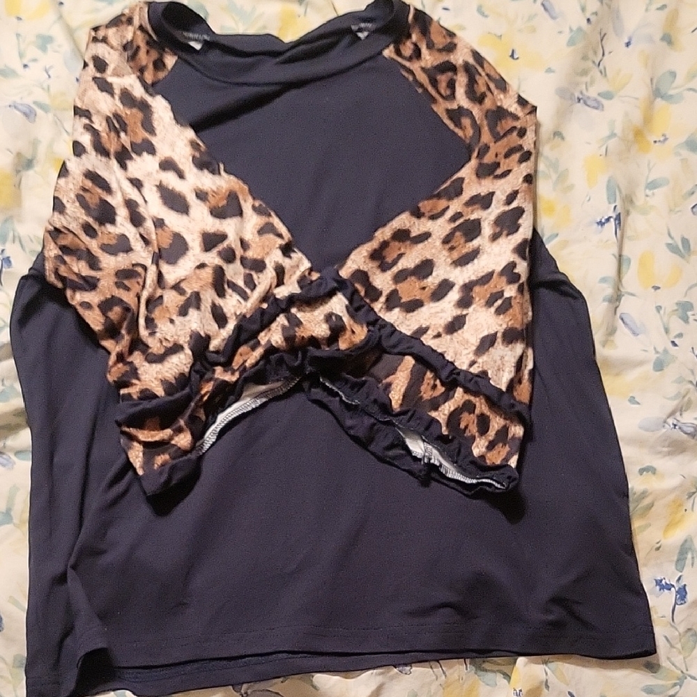 Leopard Print and Black Women's Top
